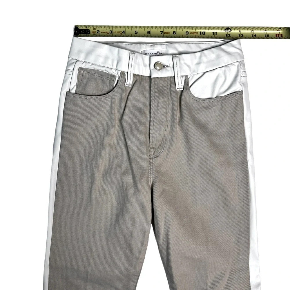 Good American (NWOT) Good Classic Faux Leather Two Tone  Color Block Pant Size 4 - Picture 4 of 8